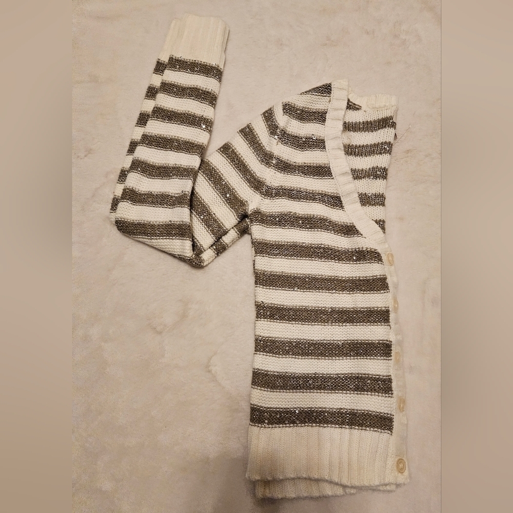 Arizona Jeans Co Cropped Striped Sequin Cable Knit Sweater - Picture 10 of 16